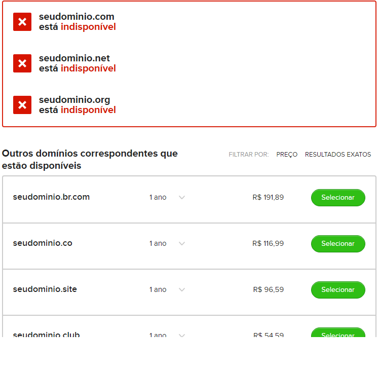 opções para registrar dominio