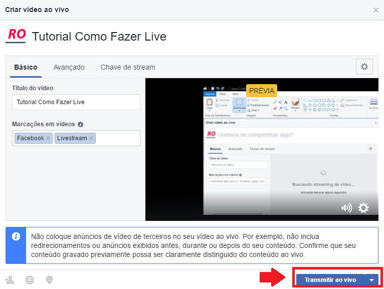 passo 7 publicar live