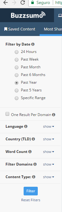 filtros no buzzsumo