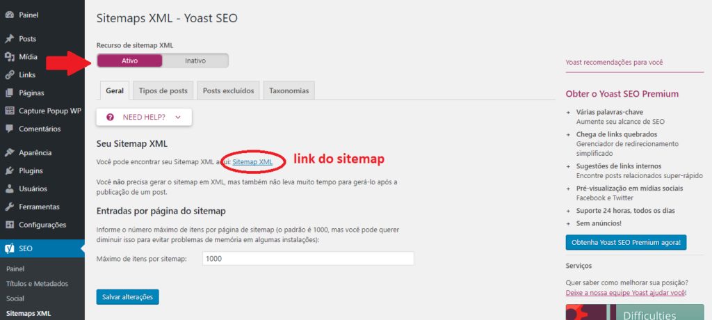 como aparecer no google sitemap yoast seo